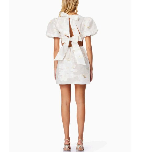 Elliatt Octavia Puff Sleeves Bow Bridal Holiday Mini Dress Gold/Ivory  Sz XL NWT - Picture 7 of 15